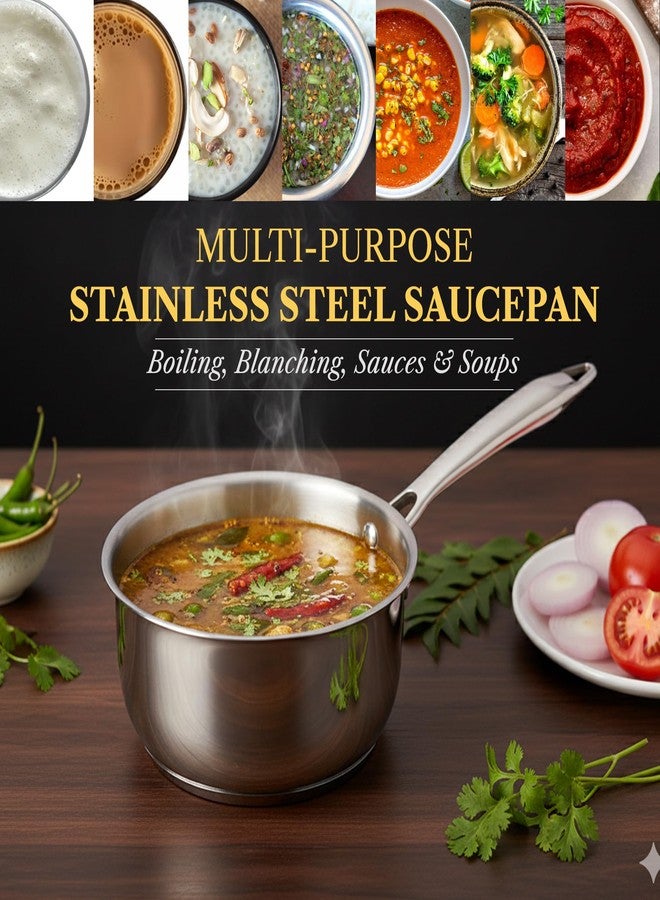 SOLARA Sterra Stainless Steel Sauce Pan, Tea Pan, Chai Pan, Small Pan, 16Cm/6.2Inch, 1.7 Liter, 0.56Kg, Induction Base Friendly, 3-Layer Triply Thick Bottom, 100% Toxin-Free - Image 3